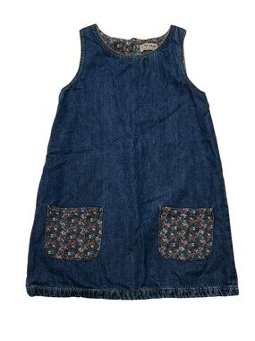 next Denim Pinafore with Floral Trim - Blue and Multicolor